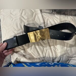 Zara Black Leather Belt with Distorted Gold Buckle